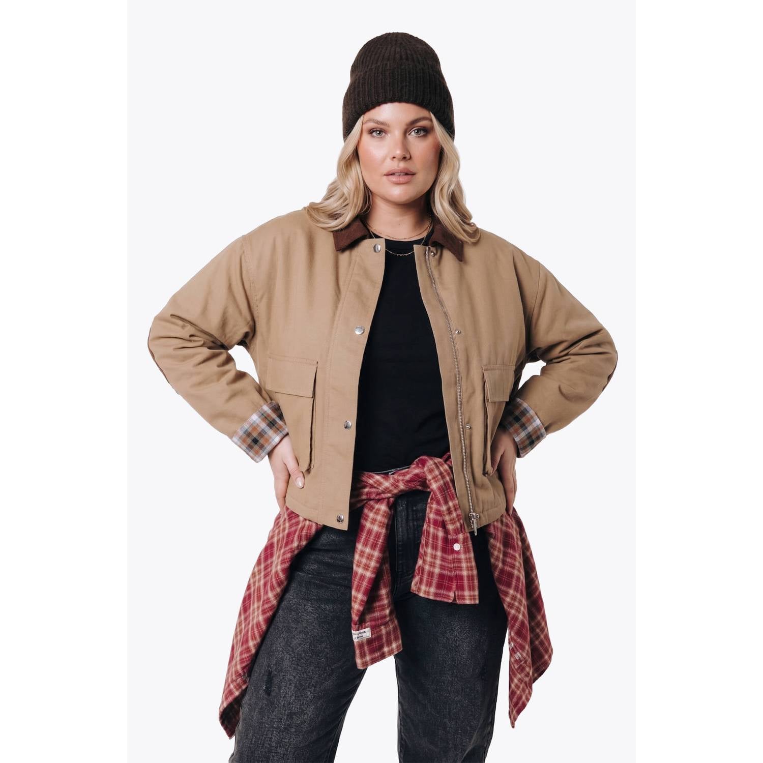 Colourful Rebel Curve jas met patches camel