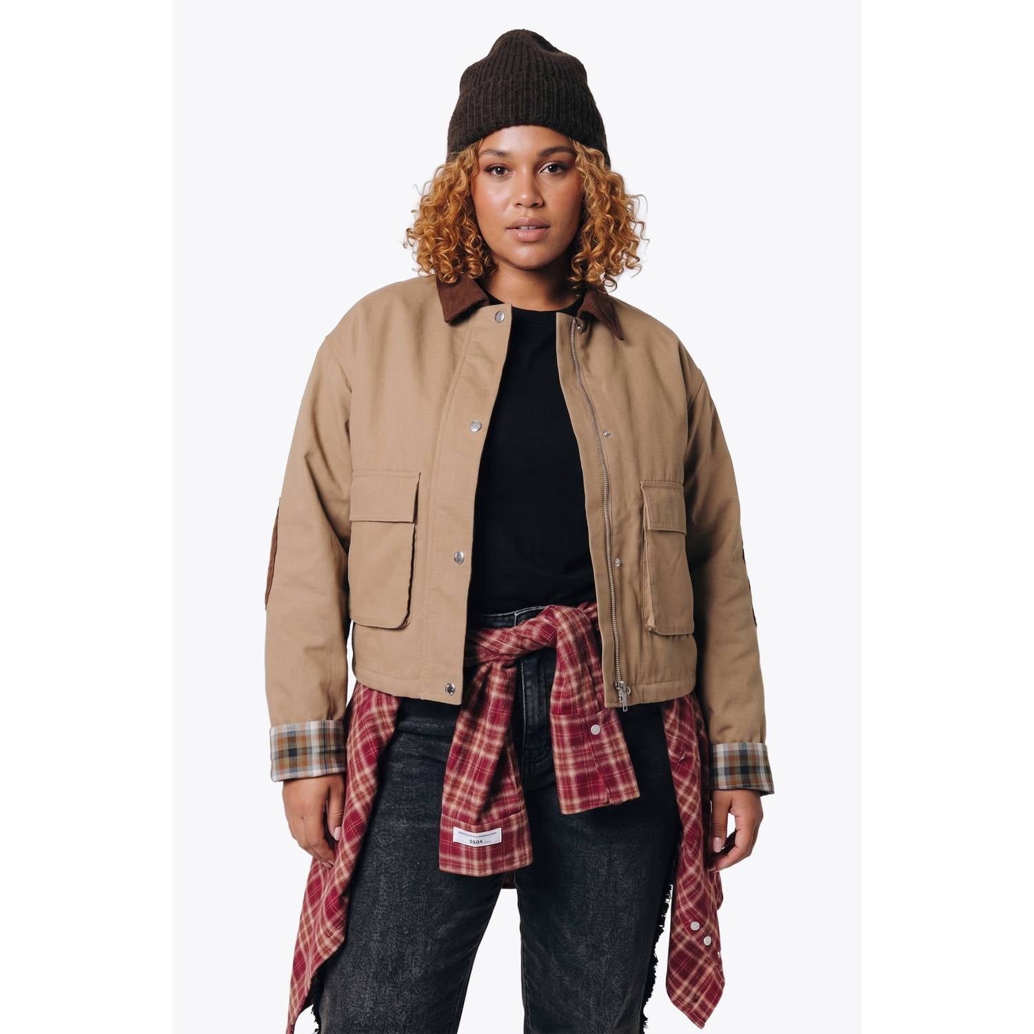 Colourful Rebel Curve jas met patches camel