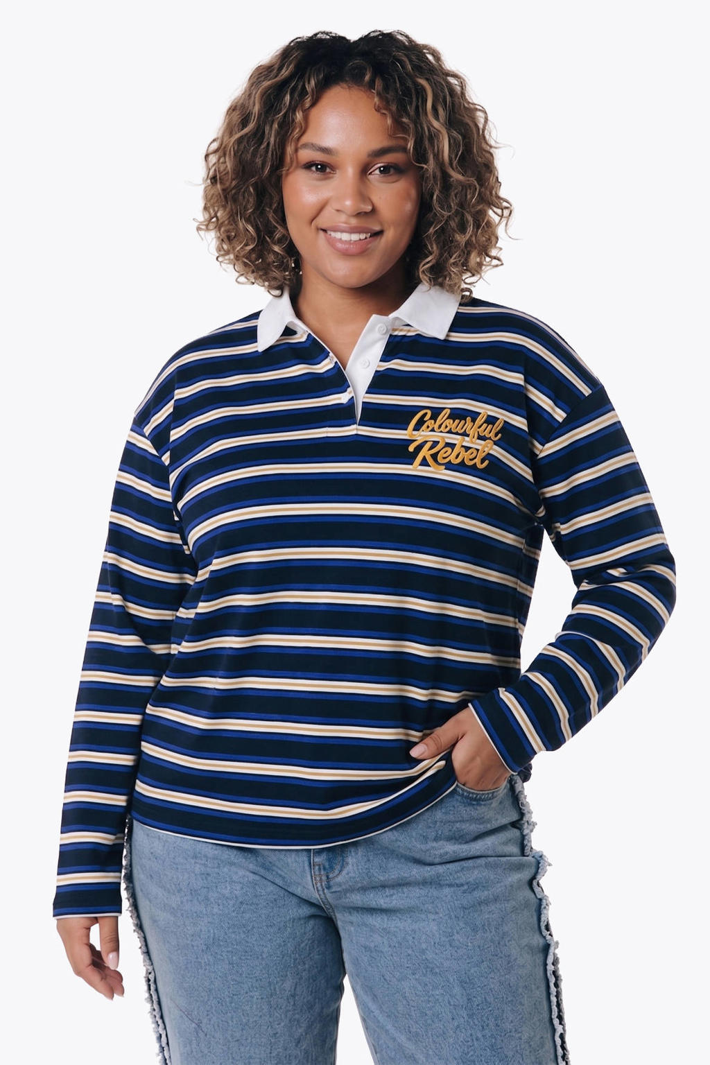 Colourful Rebel Curve katoenen gestreepte sweater - donkerblauw
