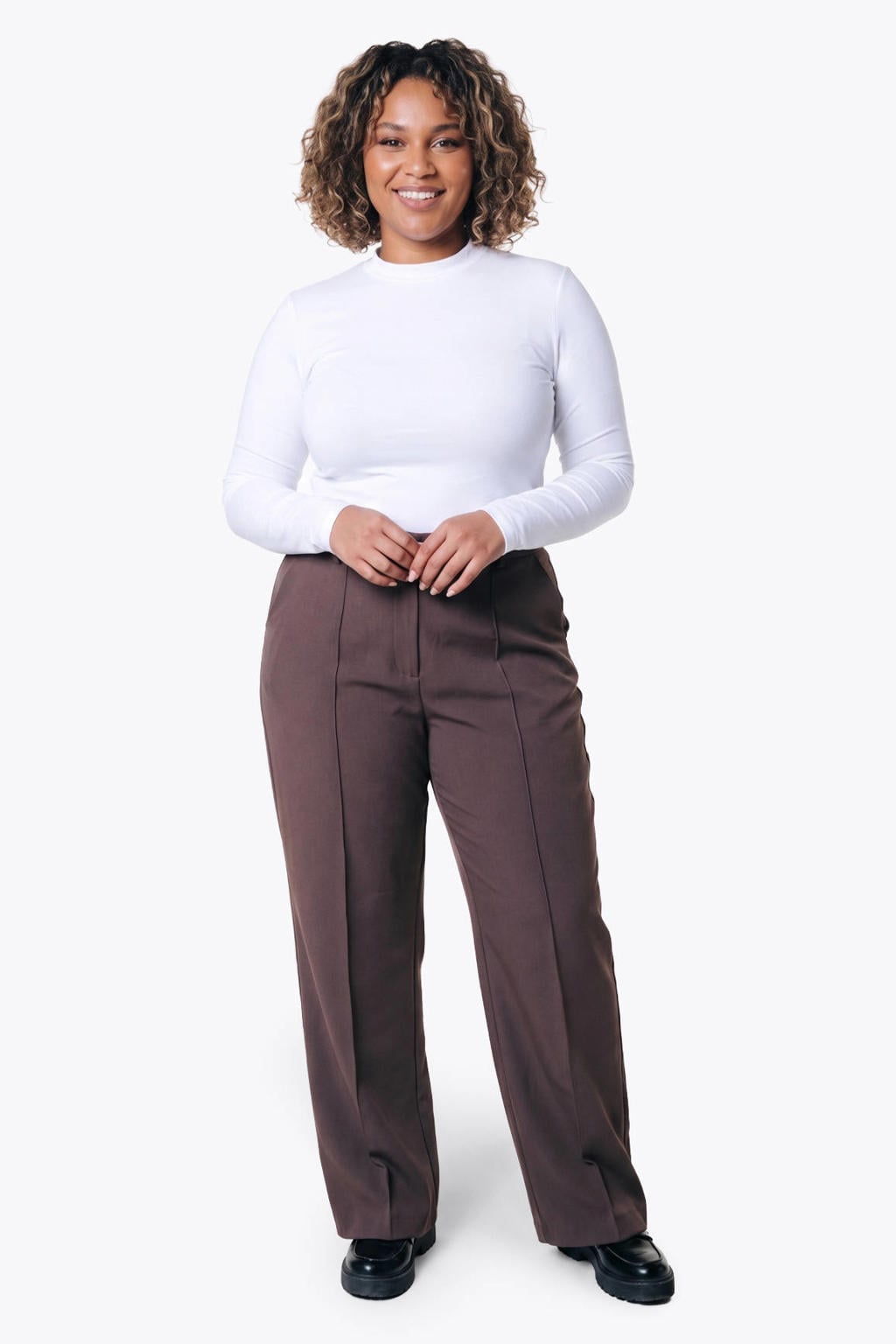 Colourful Rebel Curve high waist straight leg broek - bruin