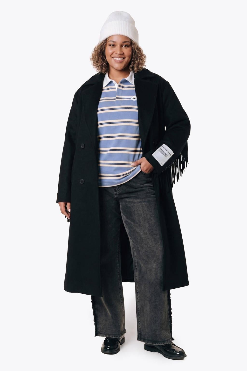 Colourful Rebel Curve Plus Size wollen wintermantel - zwart