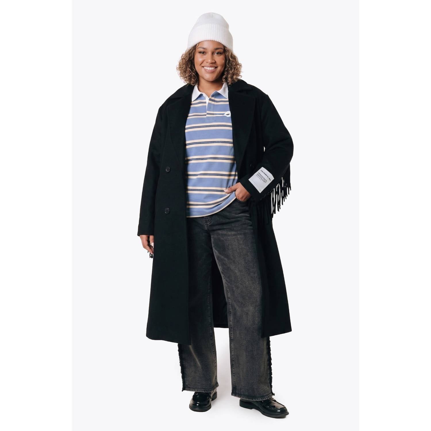 Colourful Rebel Curve Plus Size wollen wintermantel zwart