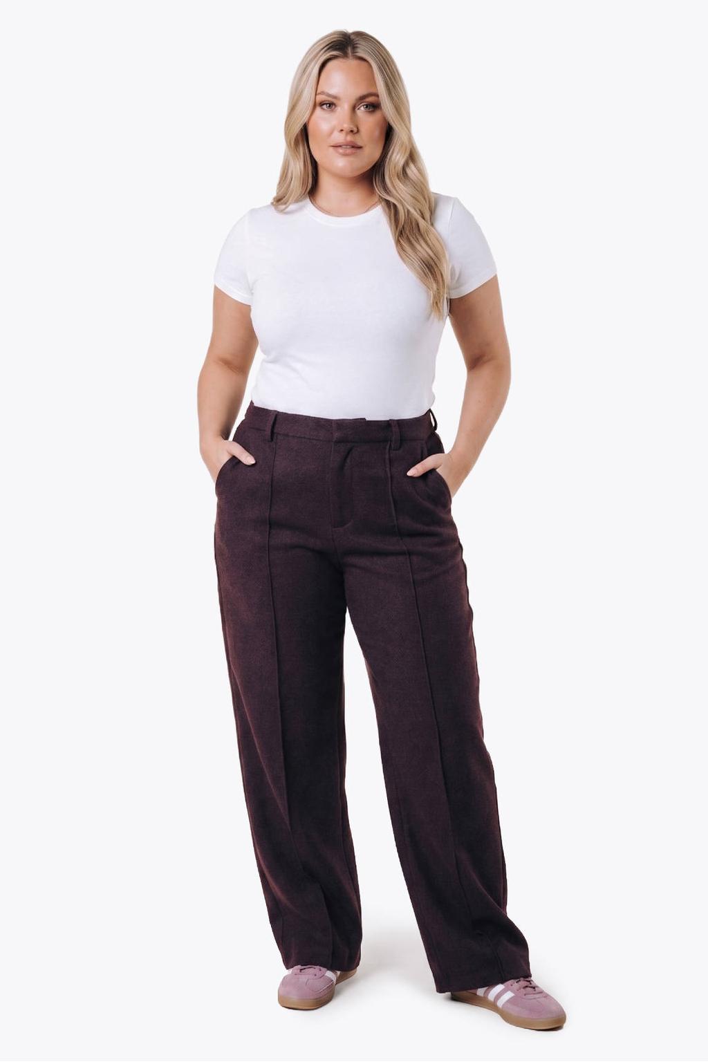 Colourful Rebel Curve wollen straight leg broek - donkerrood