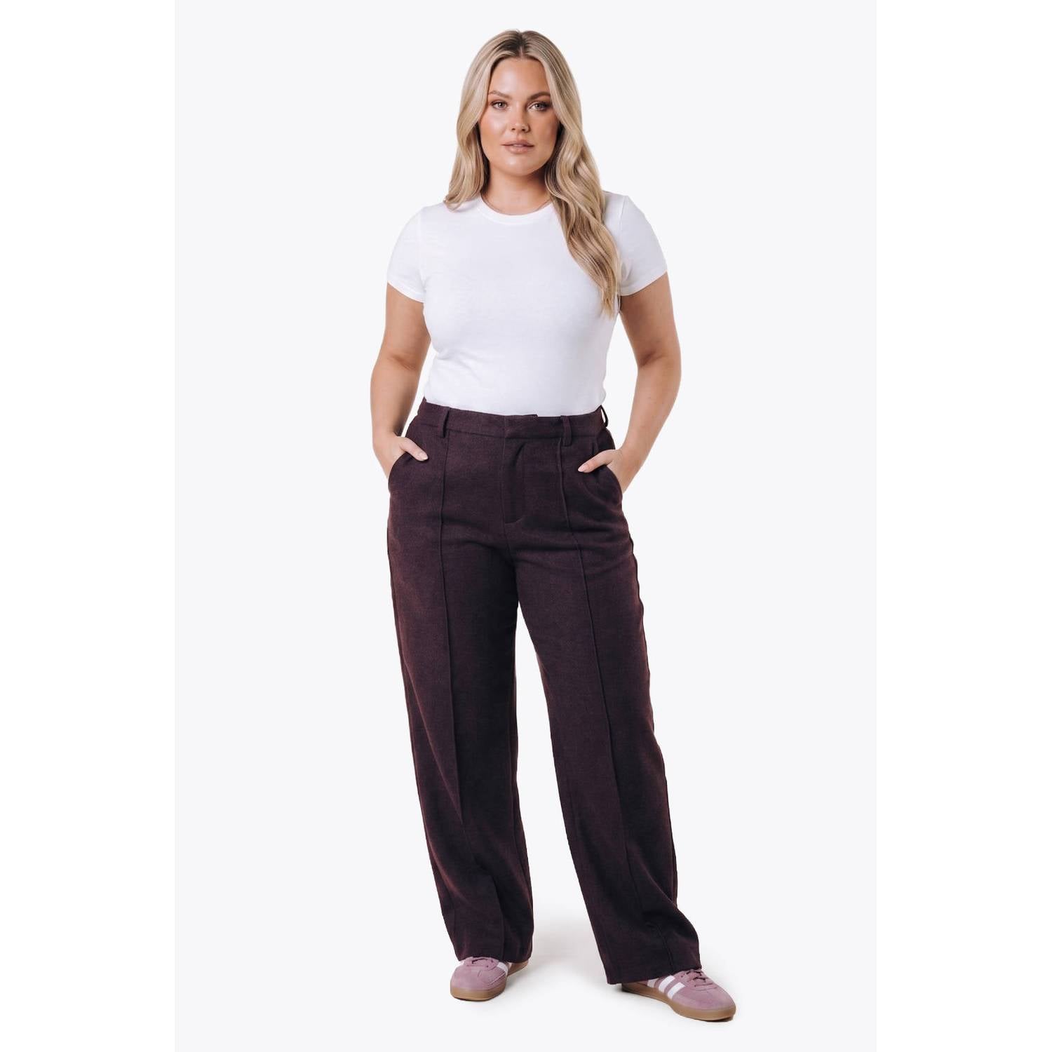 Colourful Rebel Curve wollen straight leg broek donkerrood