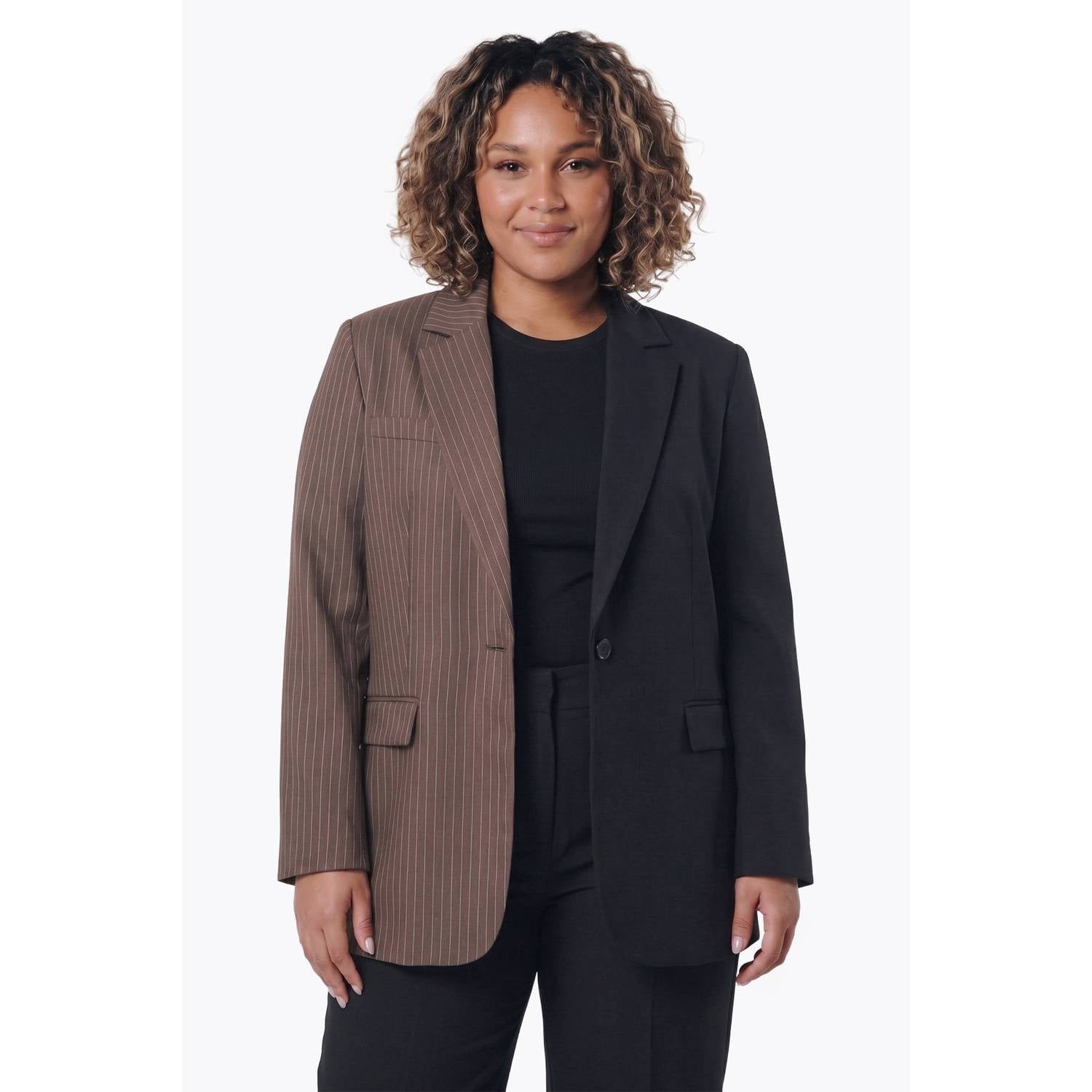 Colourful Rebel Curve blazer met krijtstreep bruin zwart