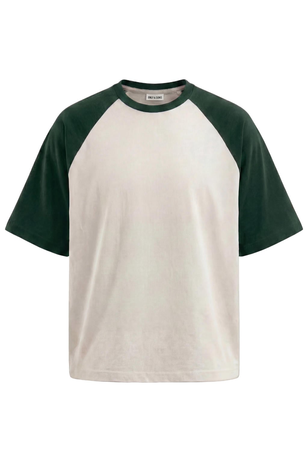Witte heren ONLY & SONS relaxed fit T-shirt cloud dancer pine grove van katoen met meerkleurige print, korte mouwen en ronde hals