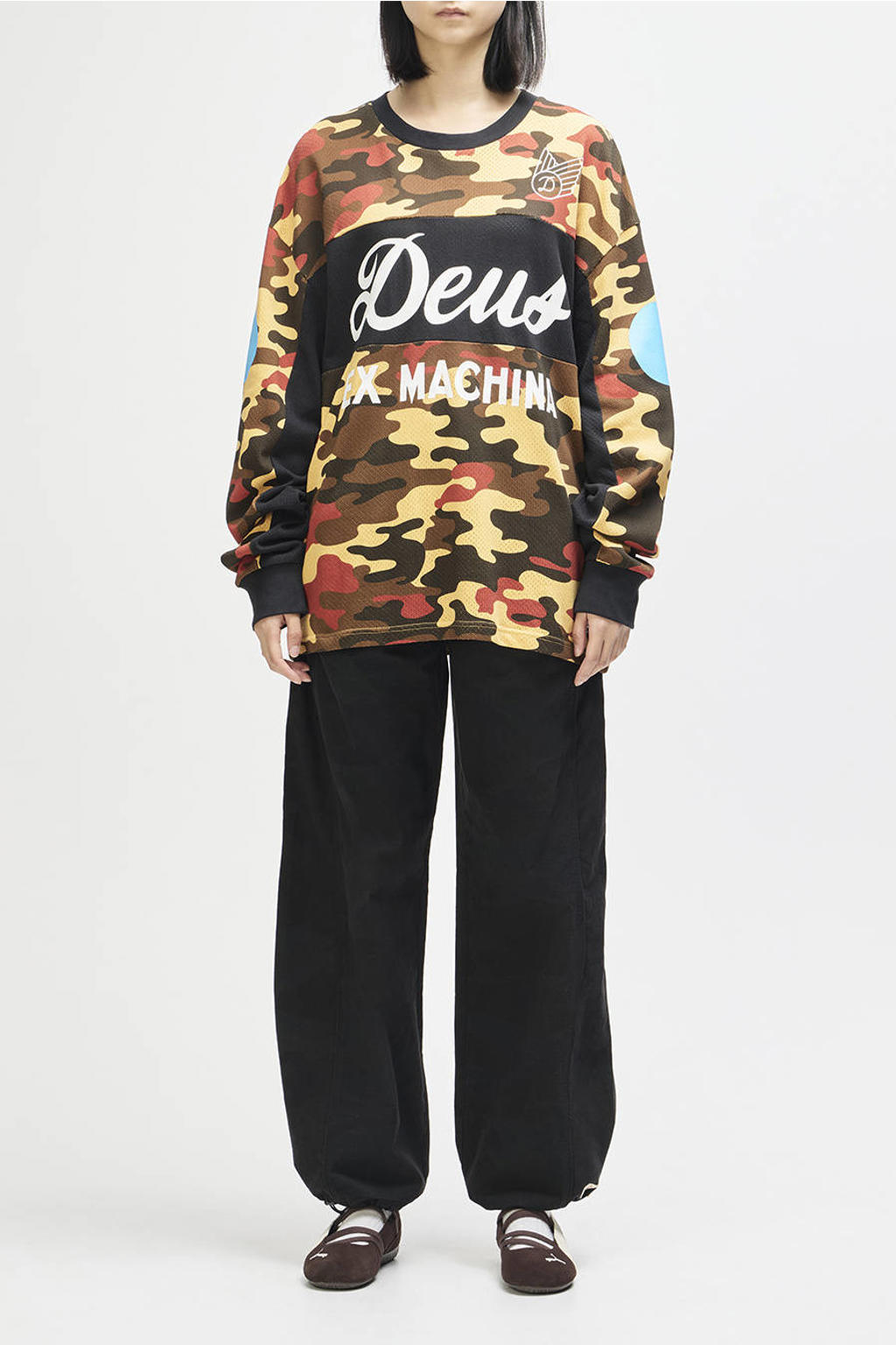 Bruine dames Deus Ex Machina jersey camouflage top bruin met lange mouwen en ronde hals