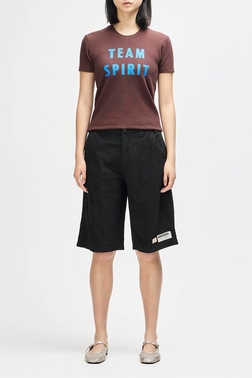 Roodbruine dames Deus Ex Machina T-shirt bruin van polyester met effen, korte mouwen, ronde hals en rib gebreide details