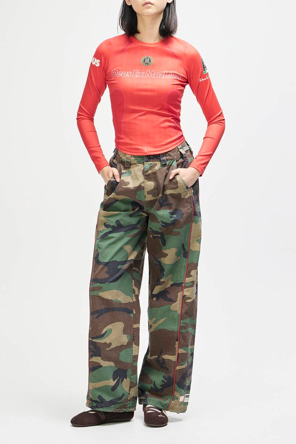 Multikleurige dames Deus Ex Machina wide leg camouflage broek meerkleurig van denim met rits- en knoopsluiting