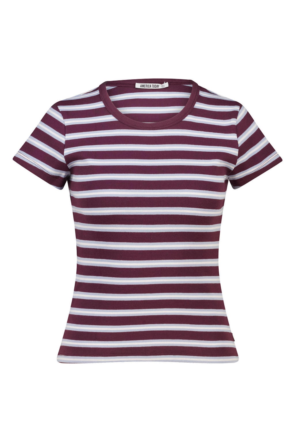 Rood en witte dames America Today van viscose met strepenprint, korte mouwen en ronde hals