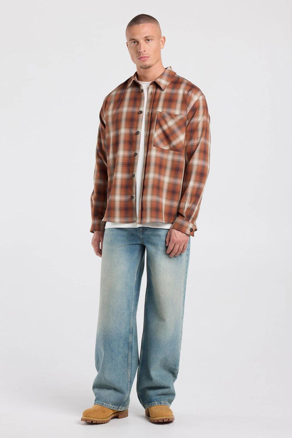 America Today regular fit geruit casual overhemd - bruin/oranje