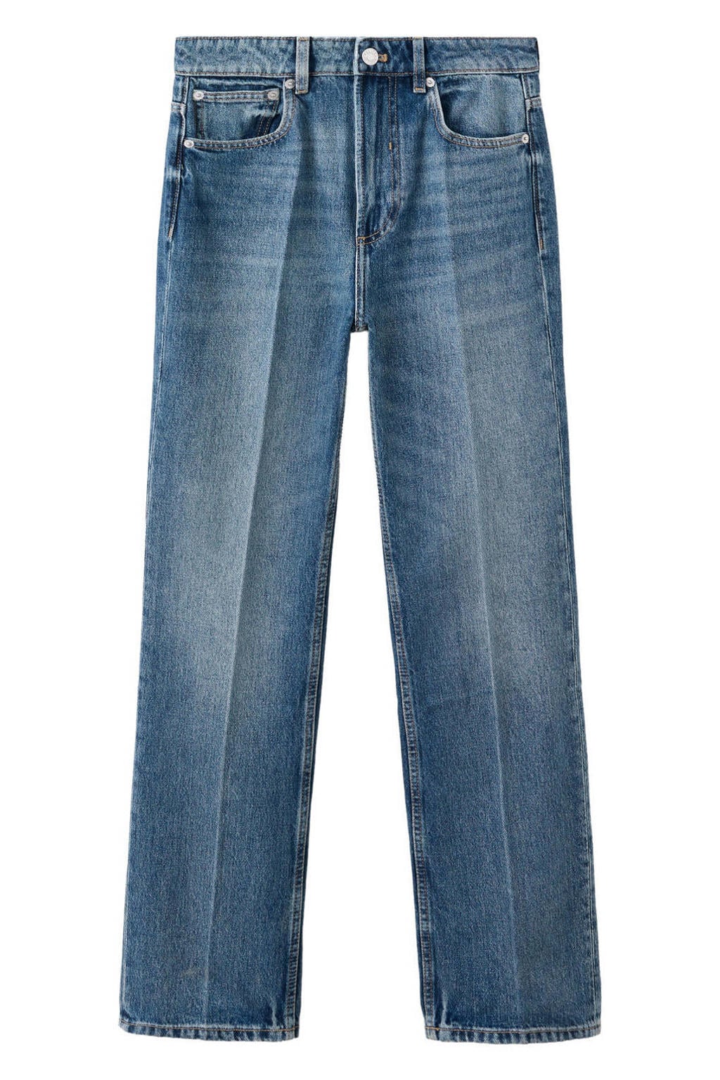 Medium blue denim dames Mango straight leg jeans medium van denim met rits- en knoopsluiting en effen