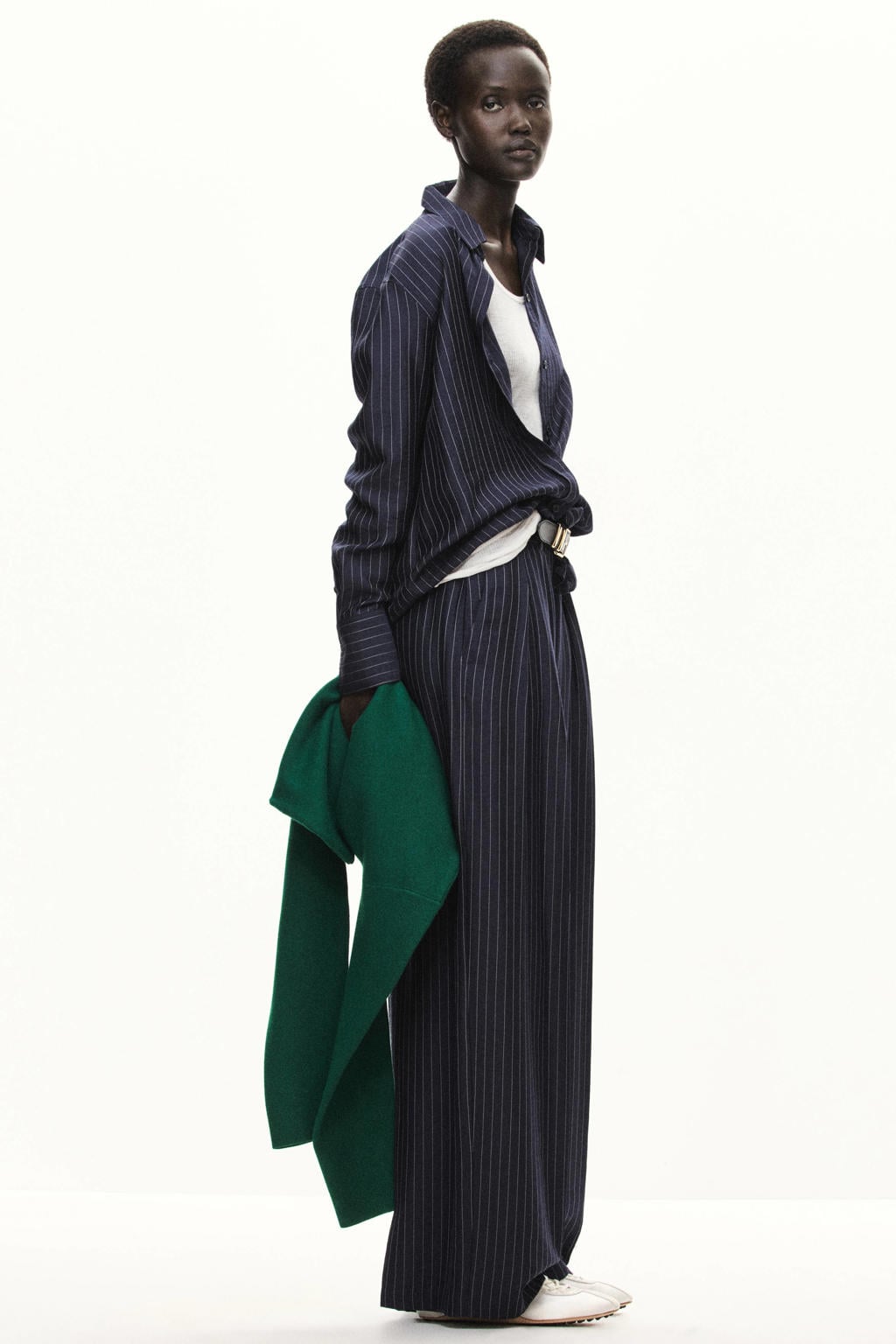 Mango wide leg broek met krijtstreep - marineblauw