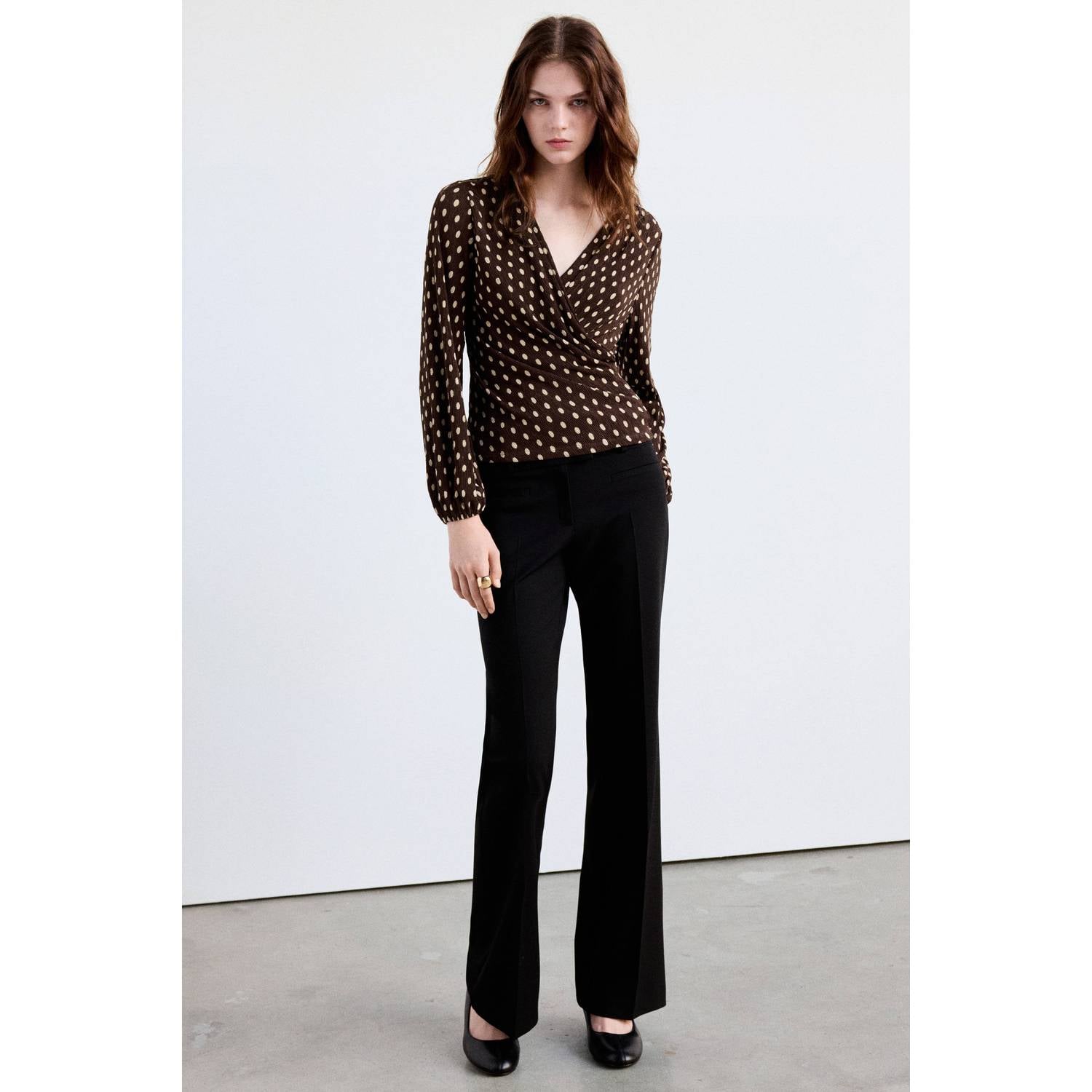 Mango top met stippen bruin ecru