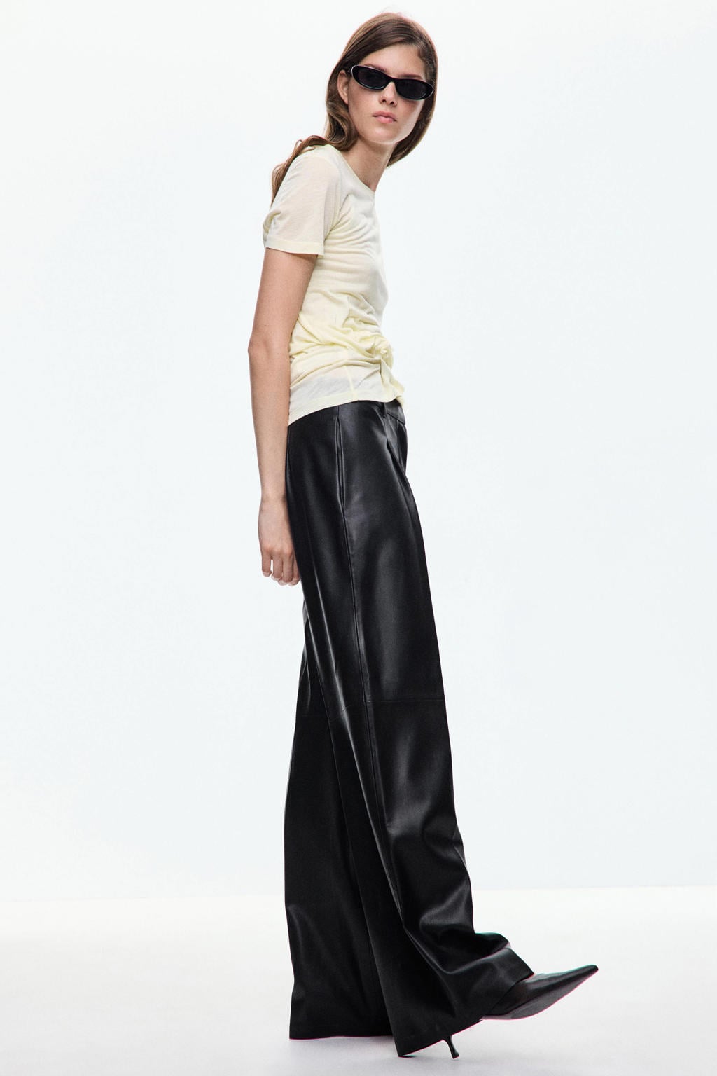 Zwarte dames Mango imitatieleren wide leg broek met rits, haak- en knoopsluiting
