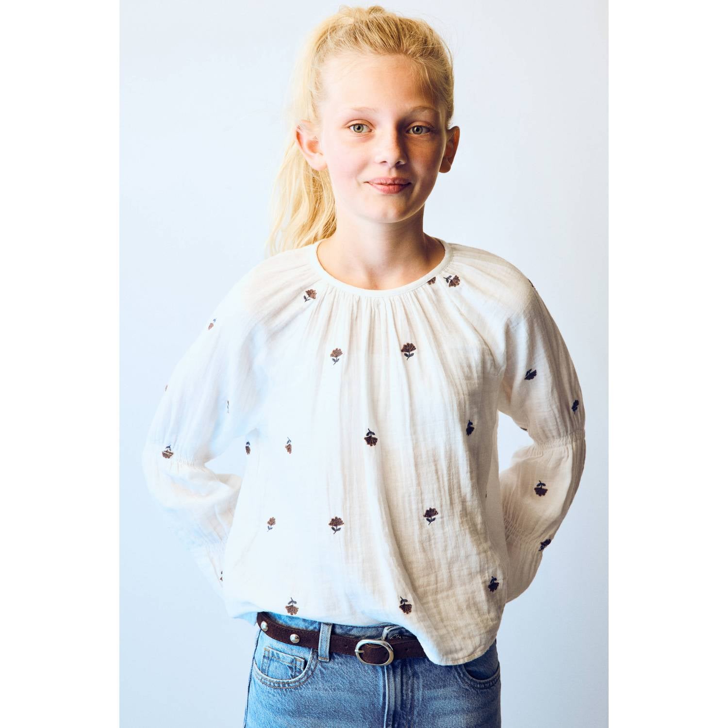 Mango Kids gebloemde blousetop met borduursels ecru