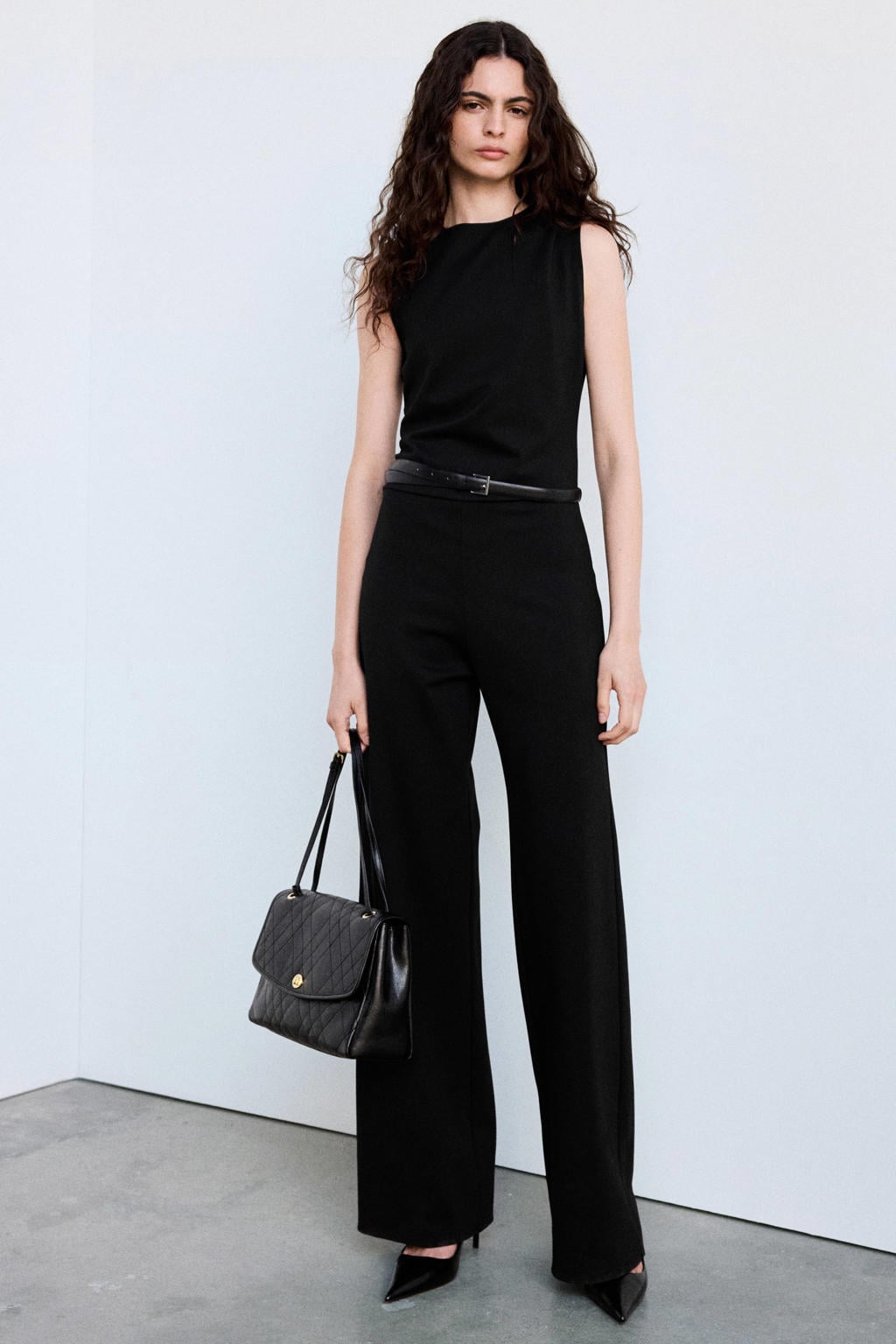 Mango jumpsuit met ceintuur - zwart