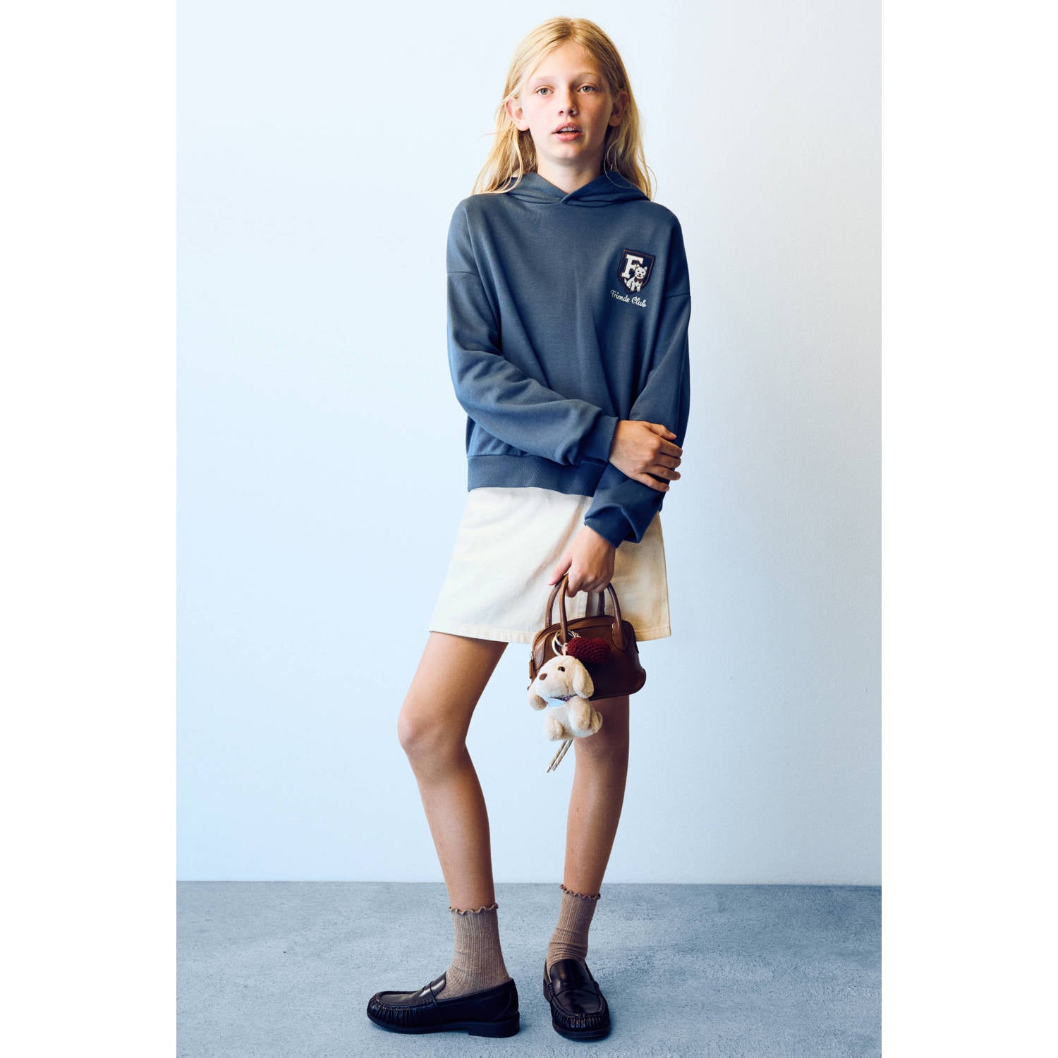 Mango Kids hoodie met borduursels en backprint blauw