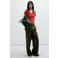Mango imitatieleren wide leg broek - bruin