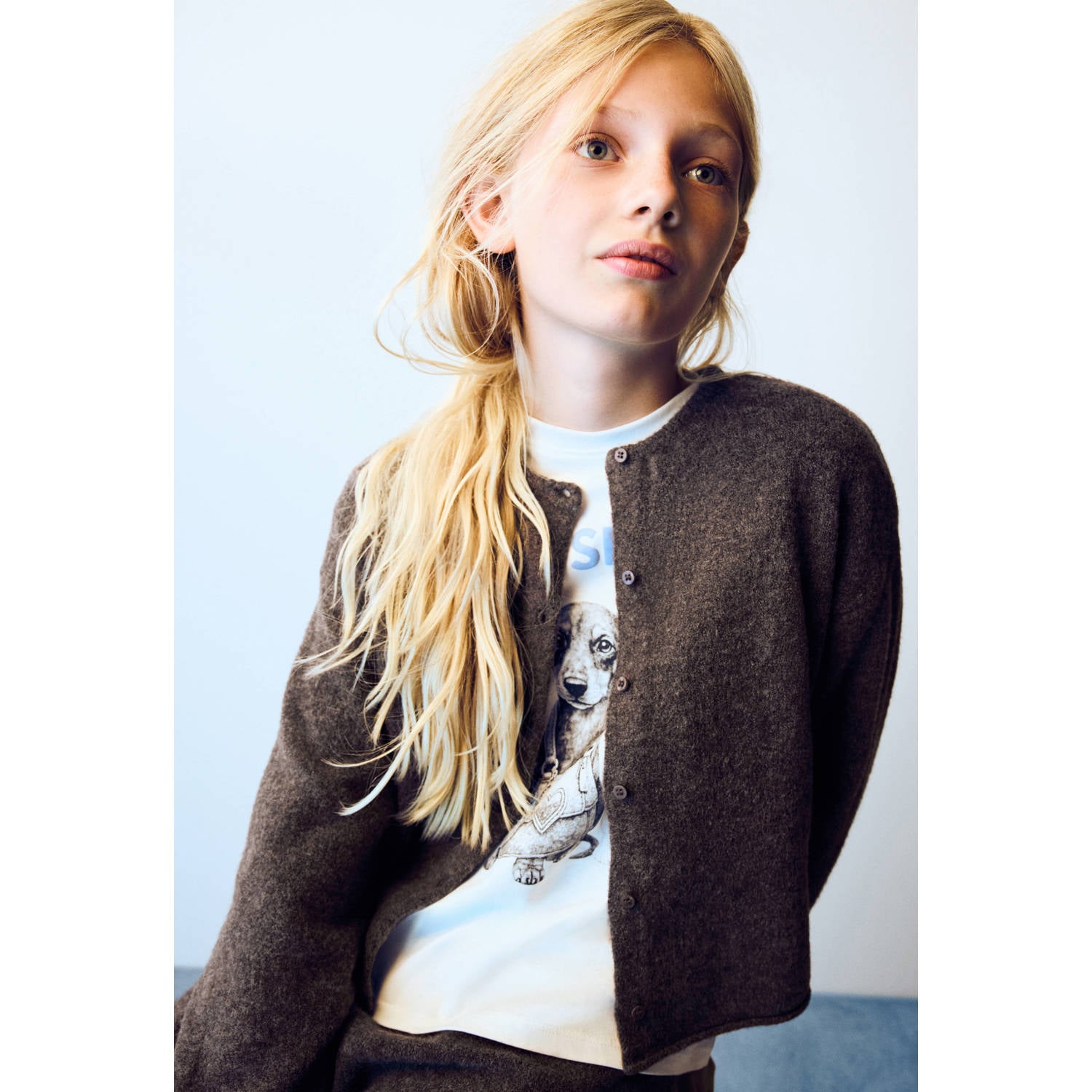 Mango Kids gebreid vest bruin