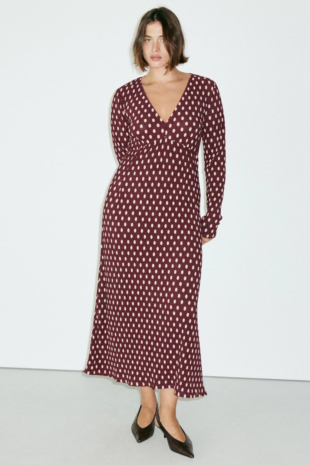 Mango midi jurk met stippen - donkerrood