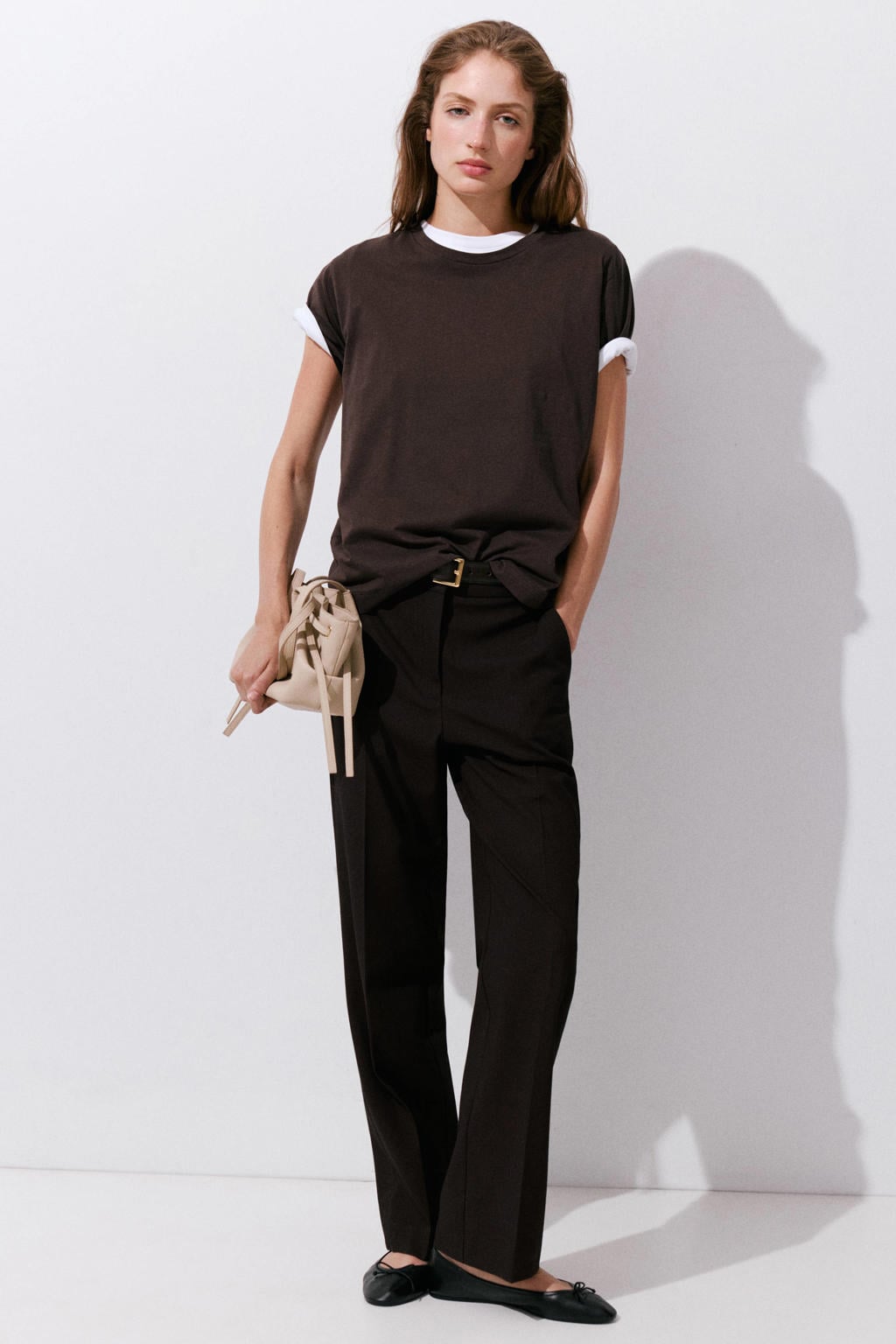Bruine dames Mango straight leg broek met rits, haak- en knoopsluiting en effen