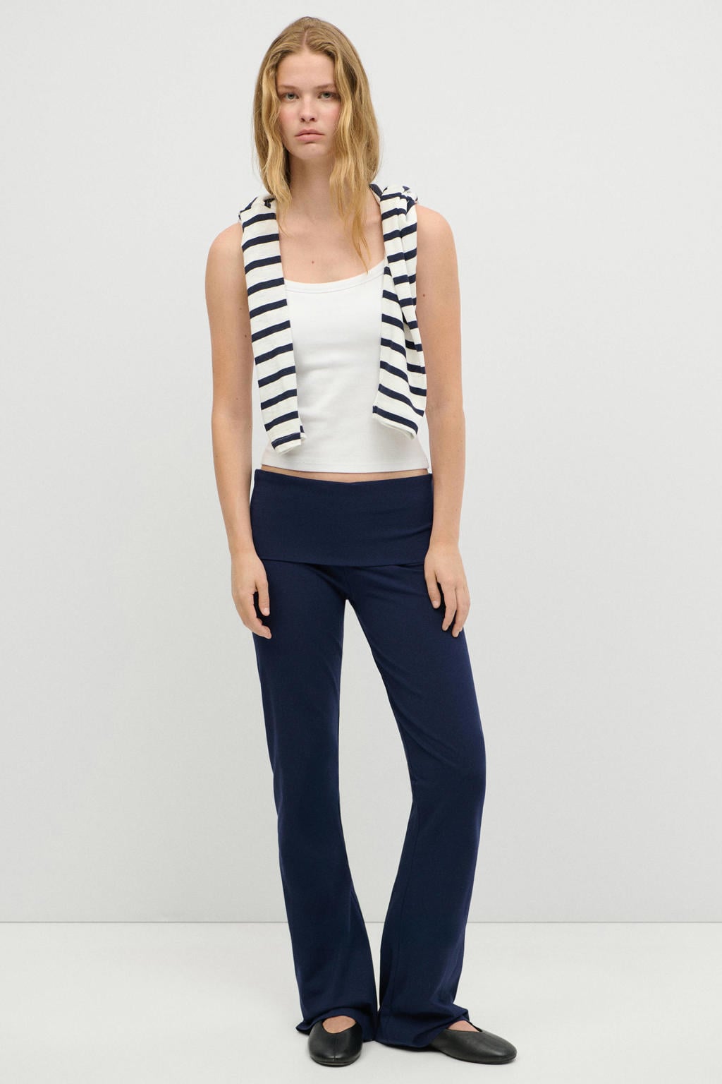 Donkerblauwe meisjes MANGO TEEN flared legging van stretchkatoen met elastische tailleband en effen