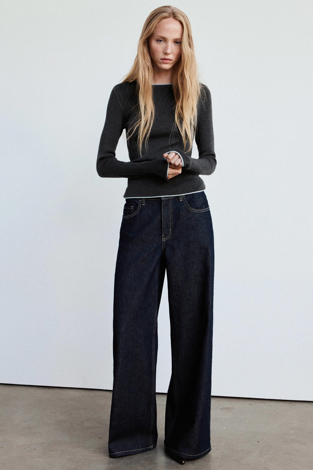 Mango pullover met wol - grijs
