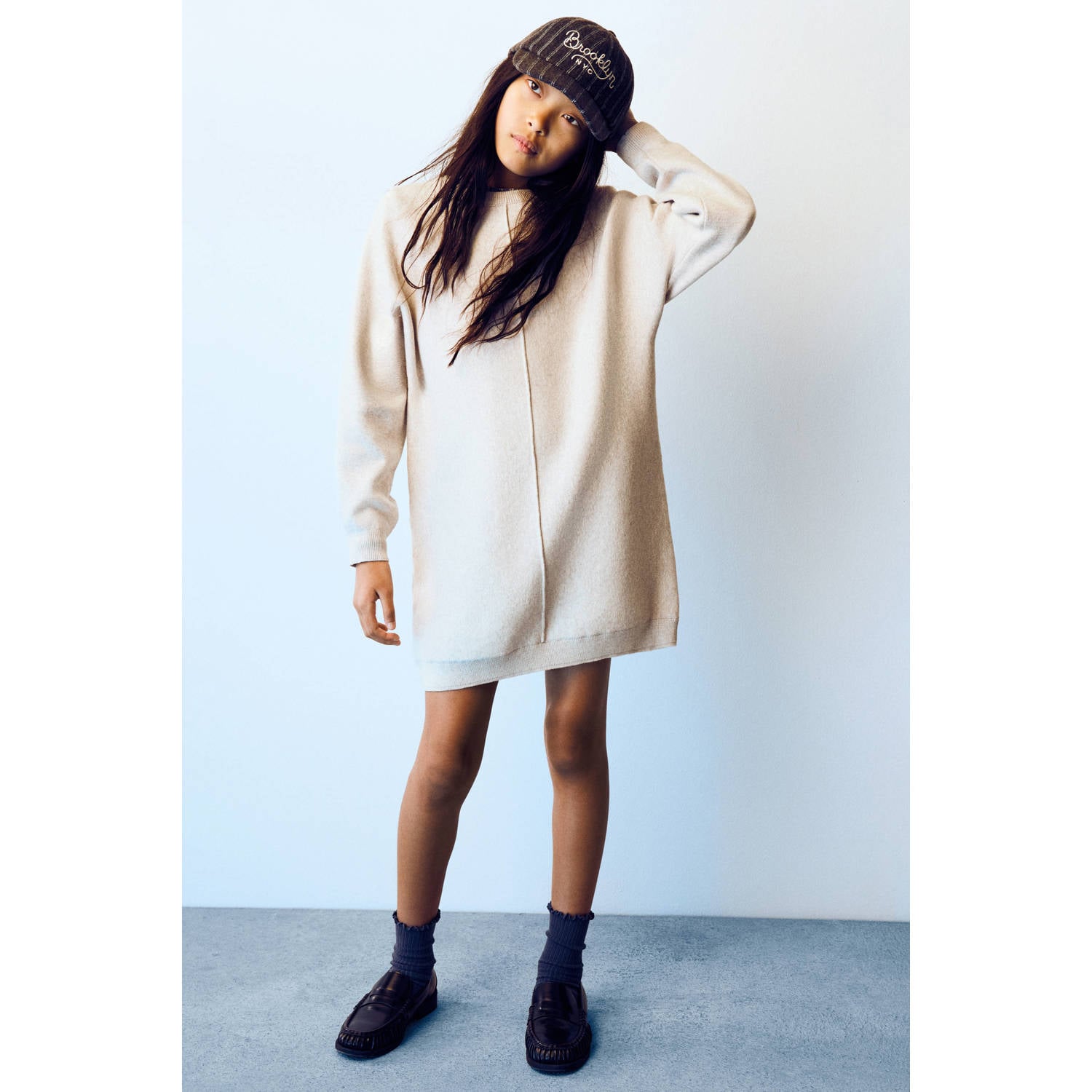 Mango Kids gebreide midi jurk beige