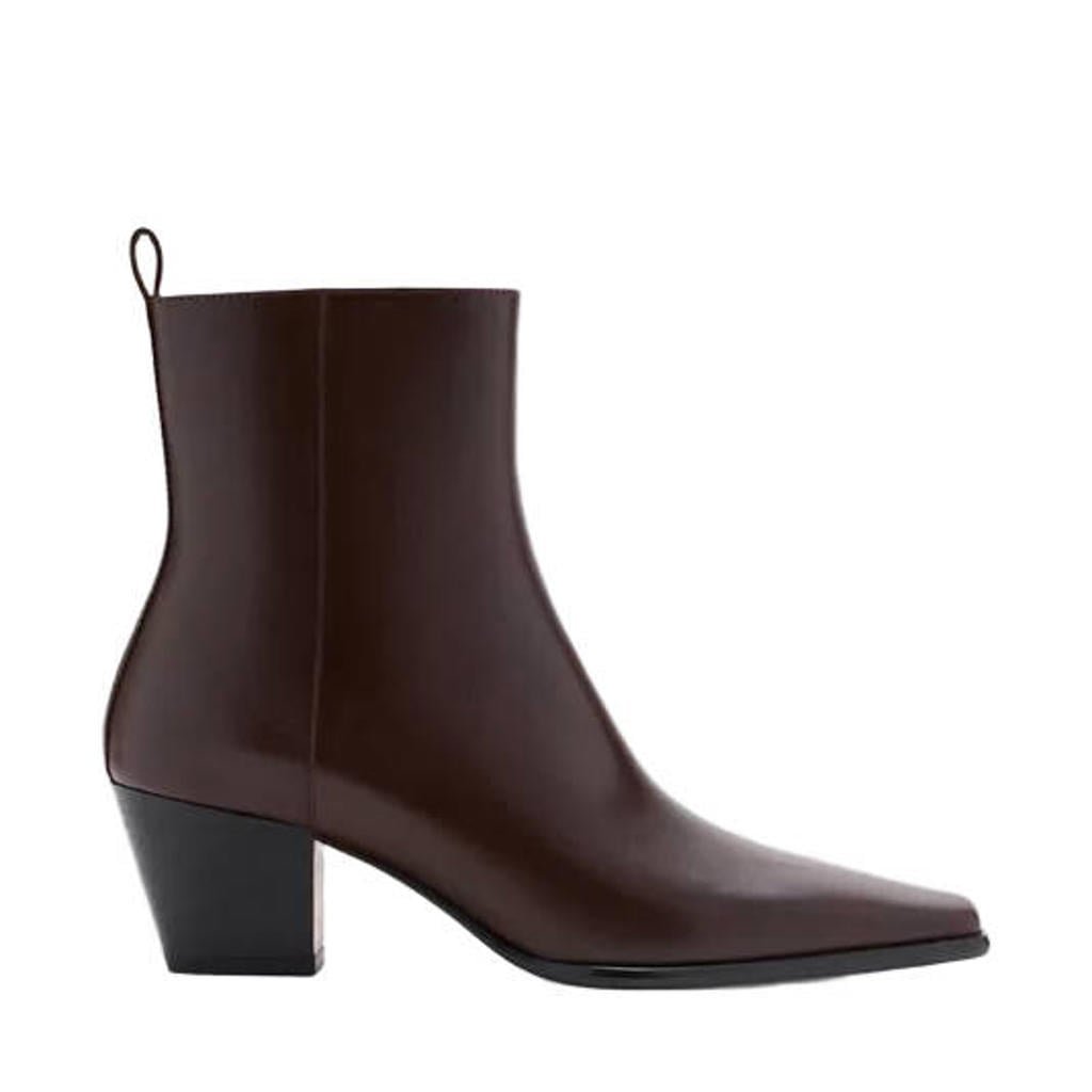 Donkerblauwe dames Mango western leren enkellaarsjes - met ritssluiting