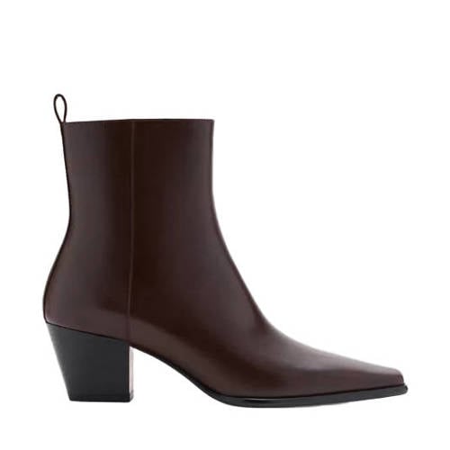 Mango western leren enkellaarsjes donkerbruin