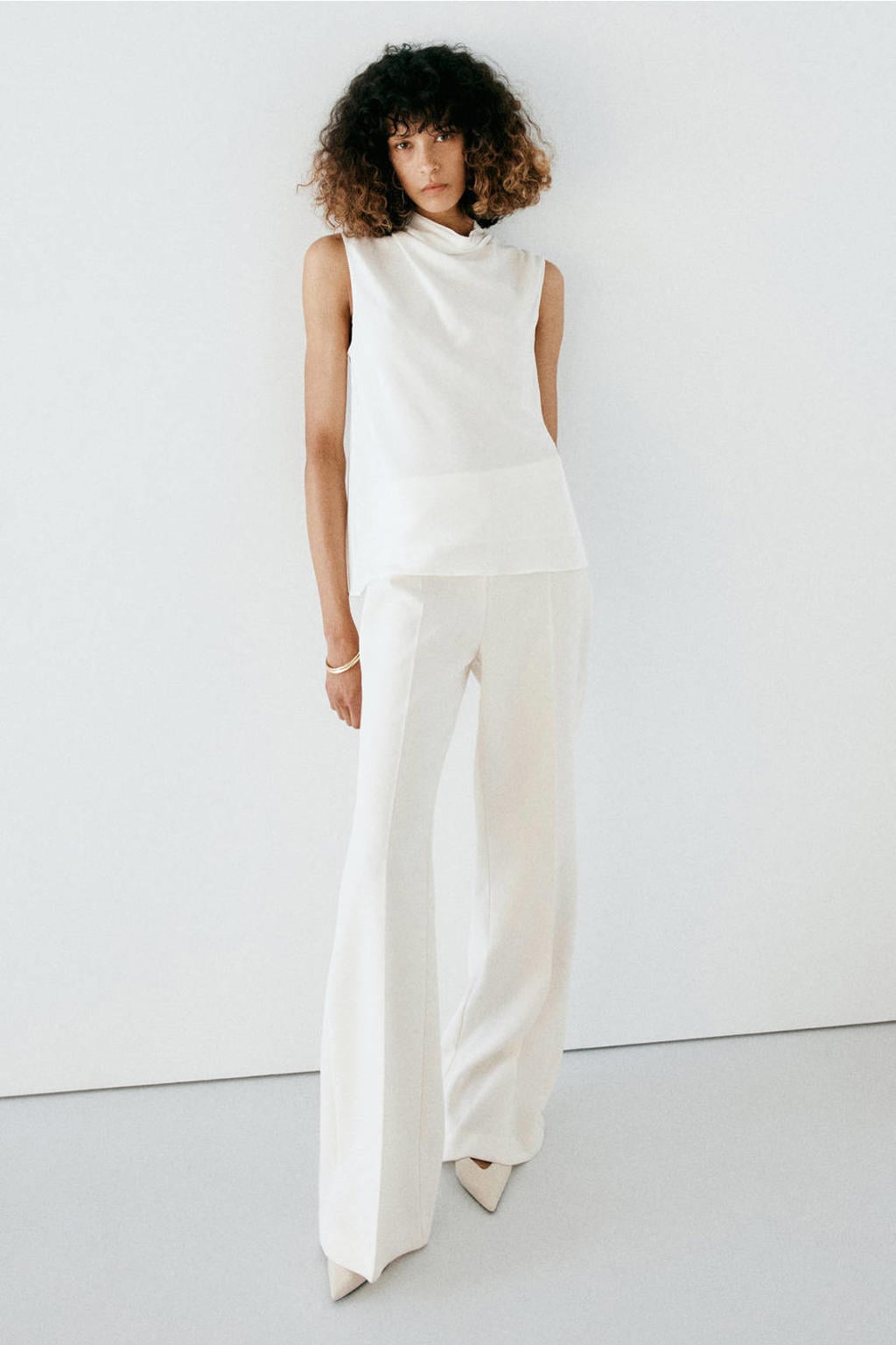 Ecru dames Mango top van viscose met effen en watervalhals