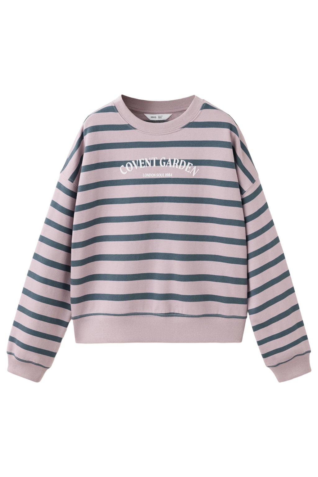 Lila en antraciete meisjes Mango Kids gestreepte sweater met lange mouwen, ronde hals en geribde boorden