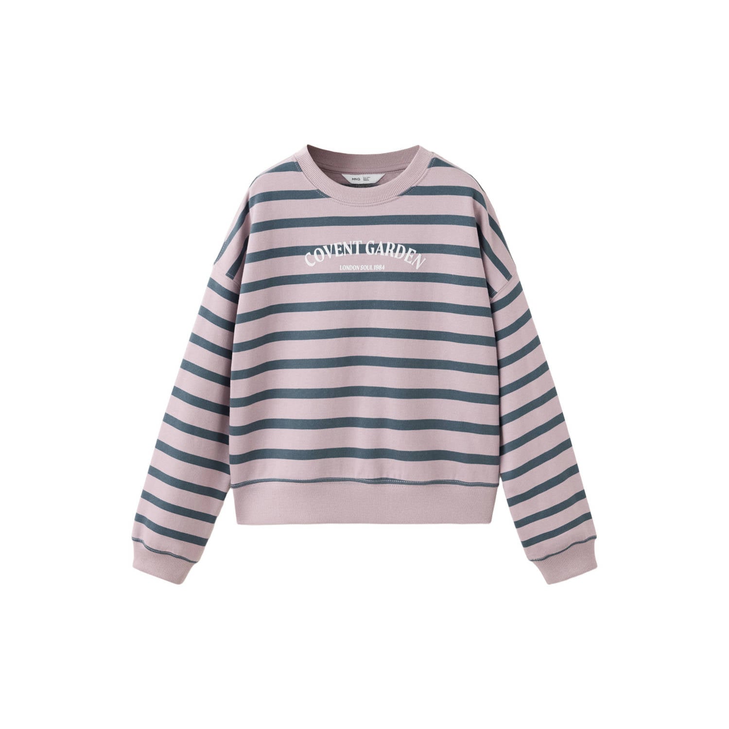 Mango Kids gestreepte sweater met tekst lila