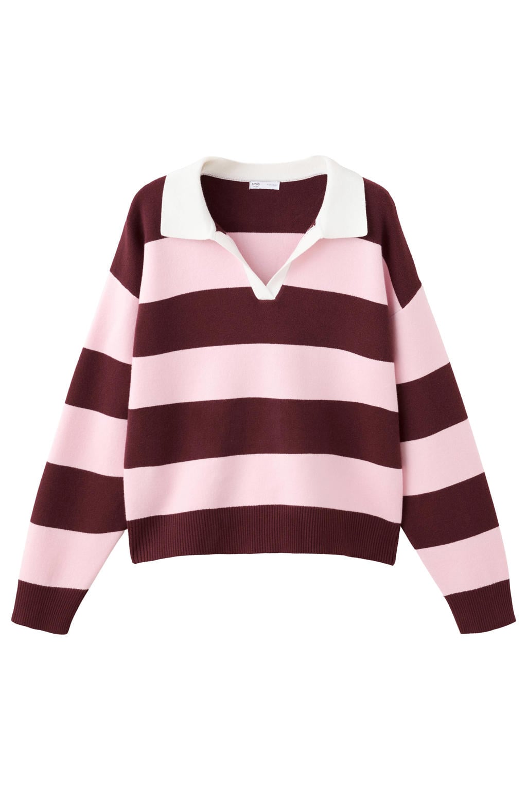 Donkerrood en roze meisjes MANGO TEEN gestreepte polo van viscose met lange mouwen