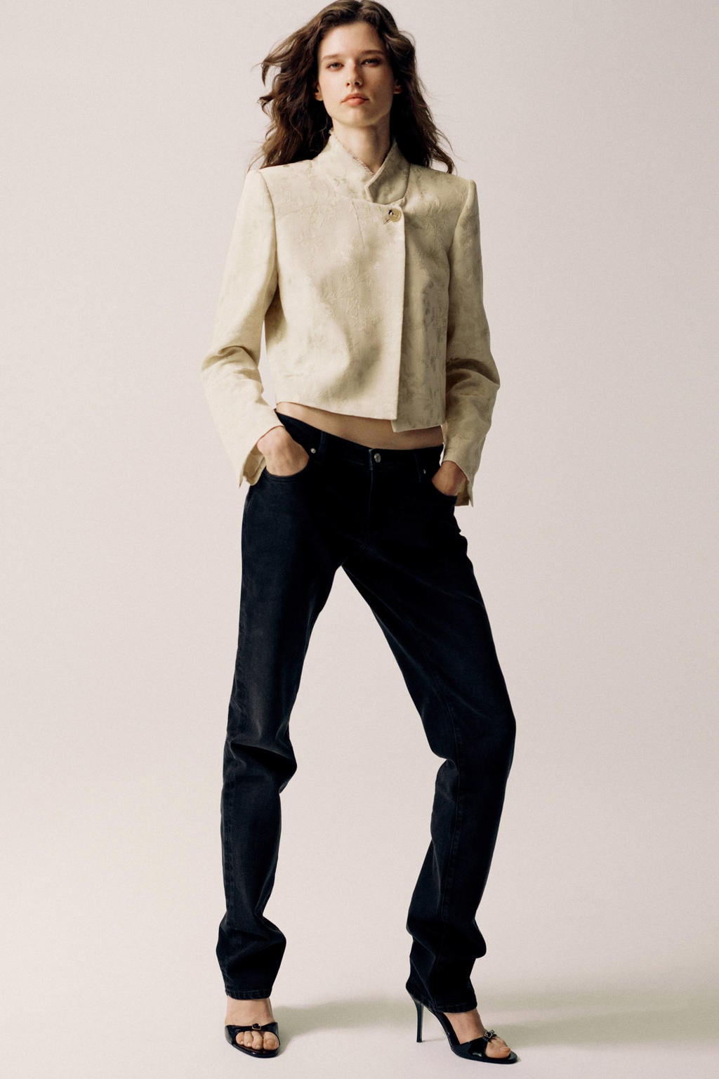 Mango regular fit gebloemde jacquard blazer - ecru