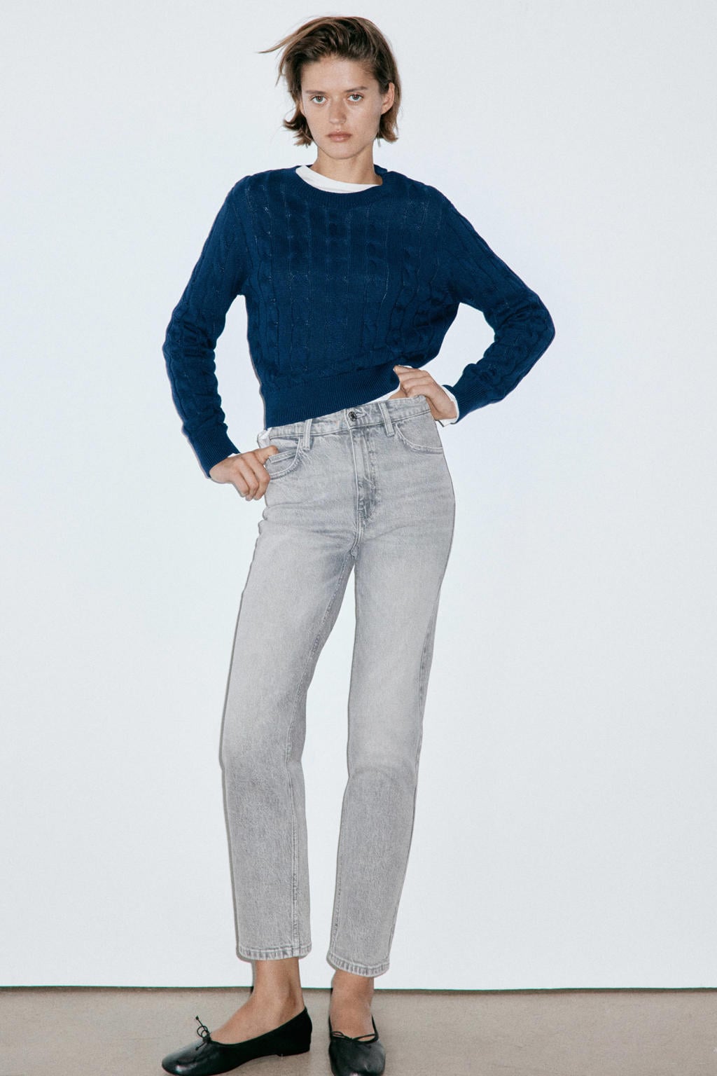 Grey denim dames Mango mom jeans van denim met high waist, rits- en knoopsluiting en effen