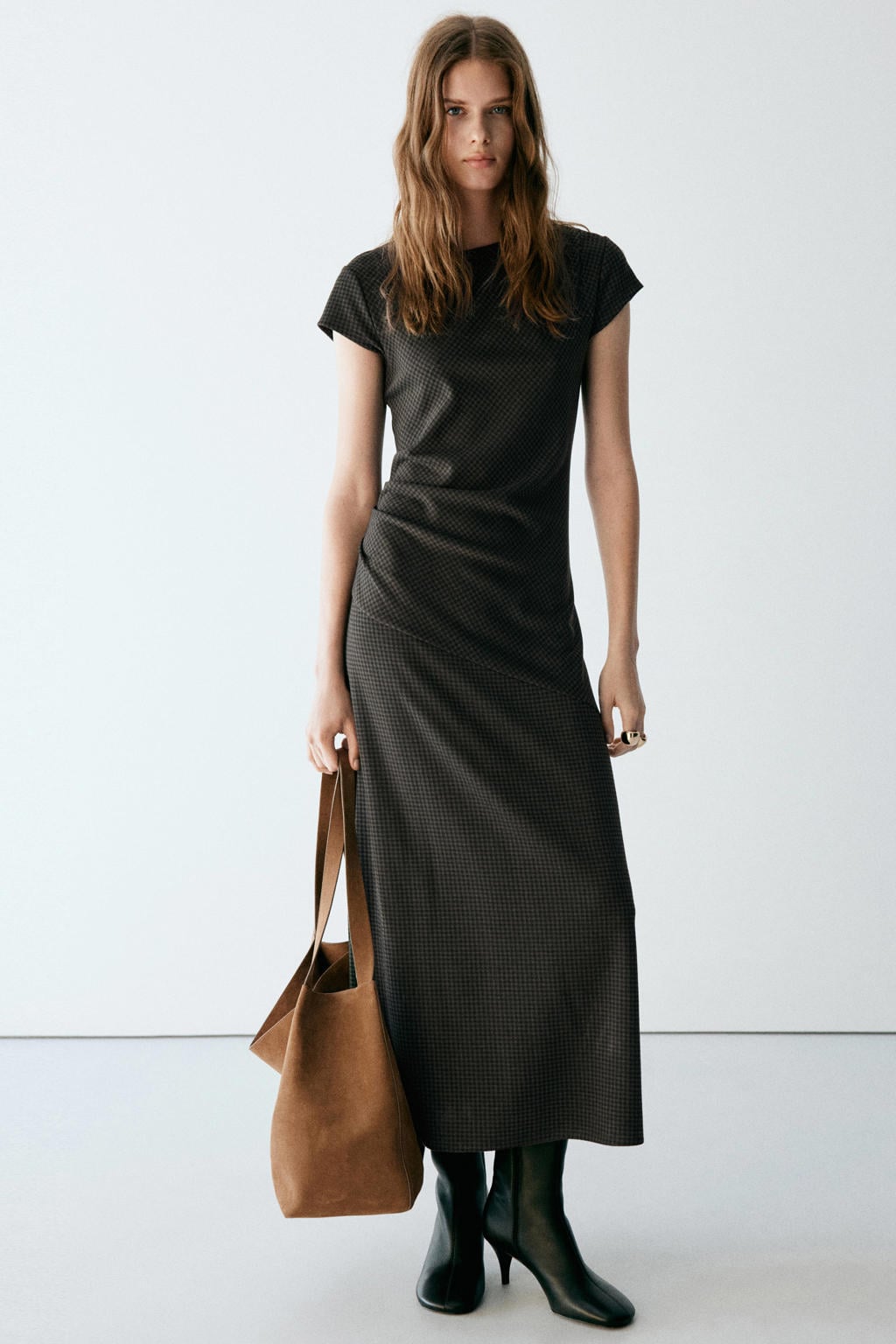 Mango geruite midi jurk - groen