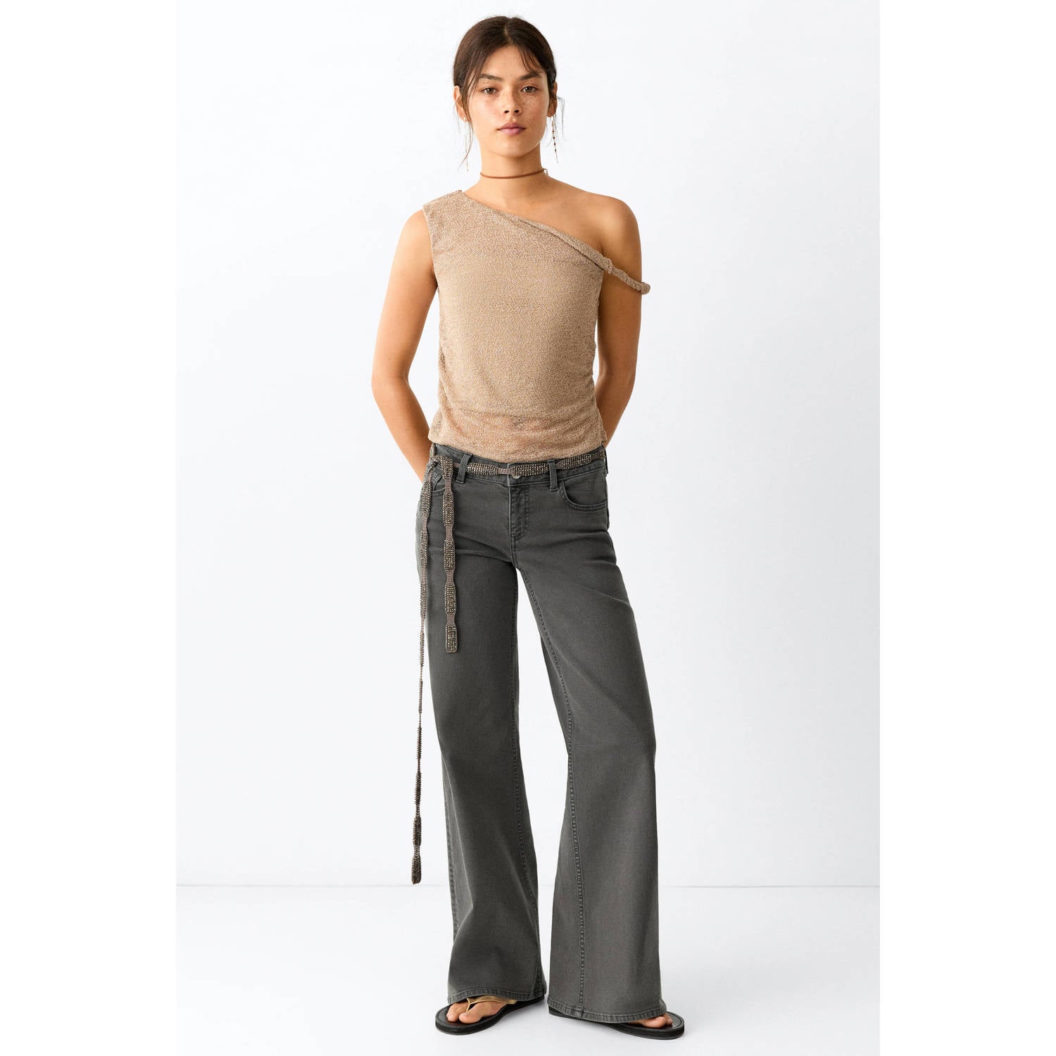 MANGO TEEN wide leg jeans antraciet