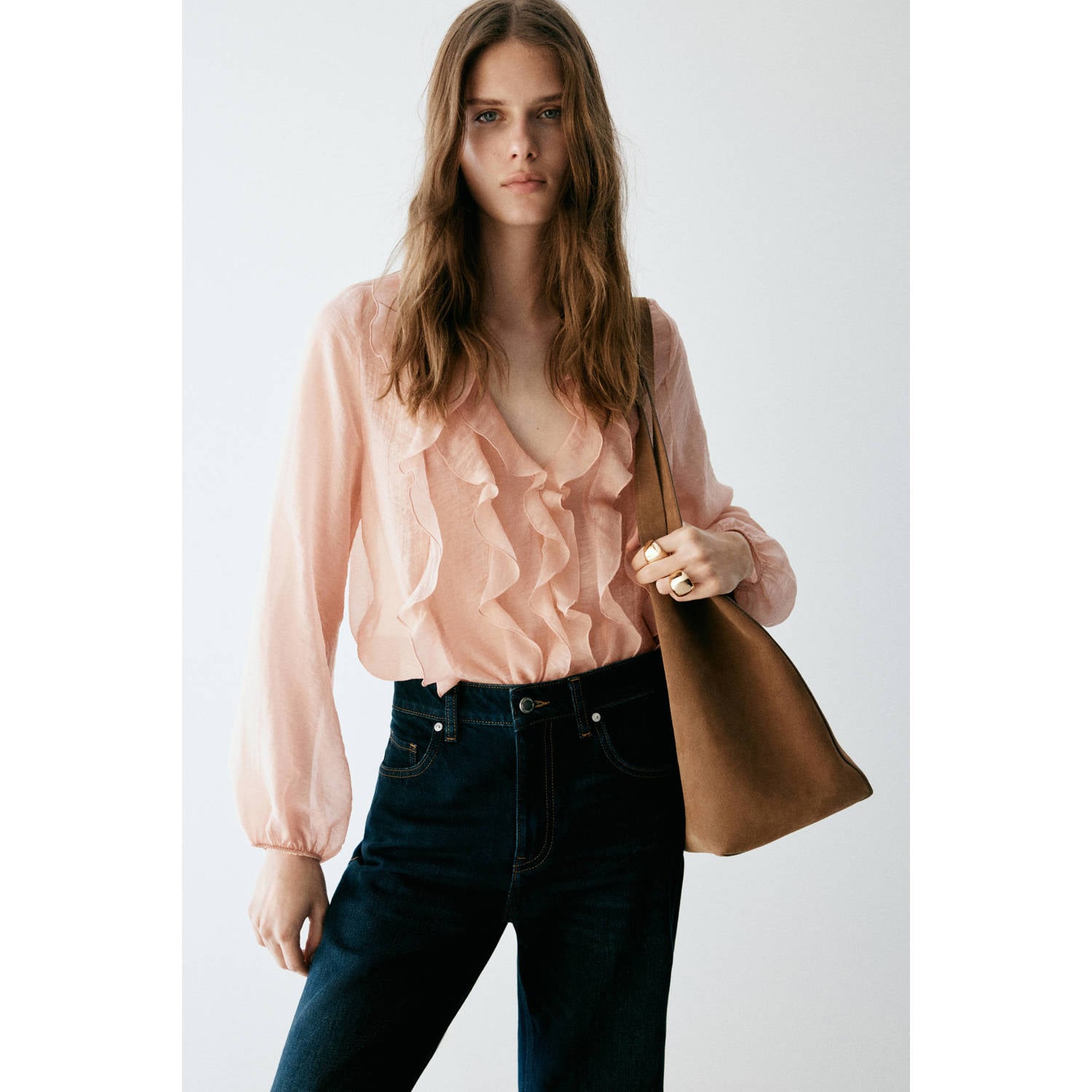 Mango blouse met ruches pastelroze