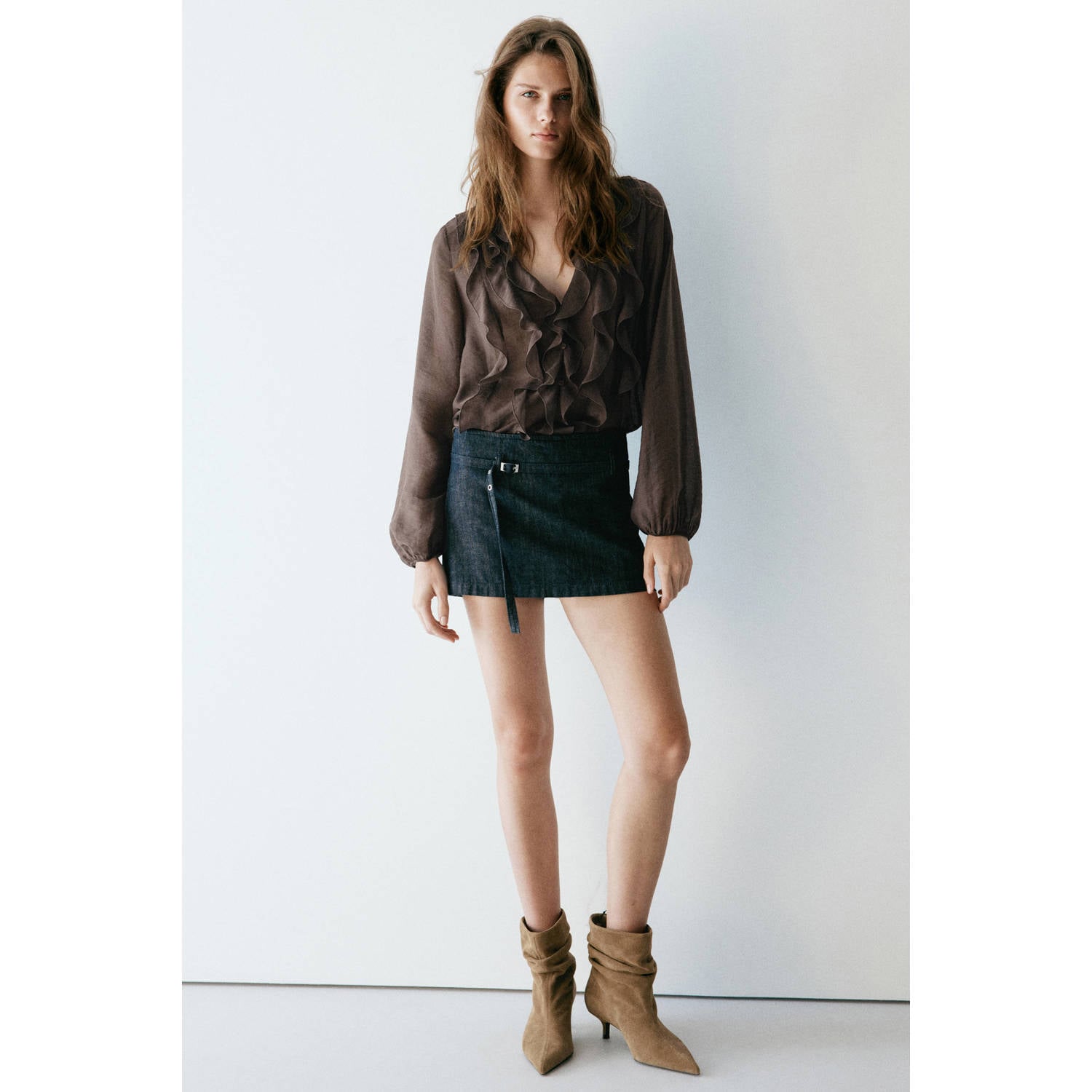 Mango blouse met ruches bruin