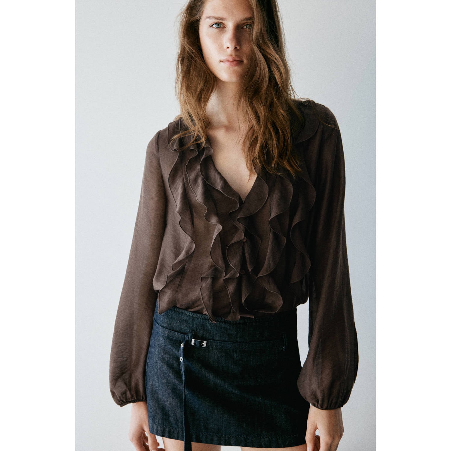 Mango blouse met ruches bruin