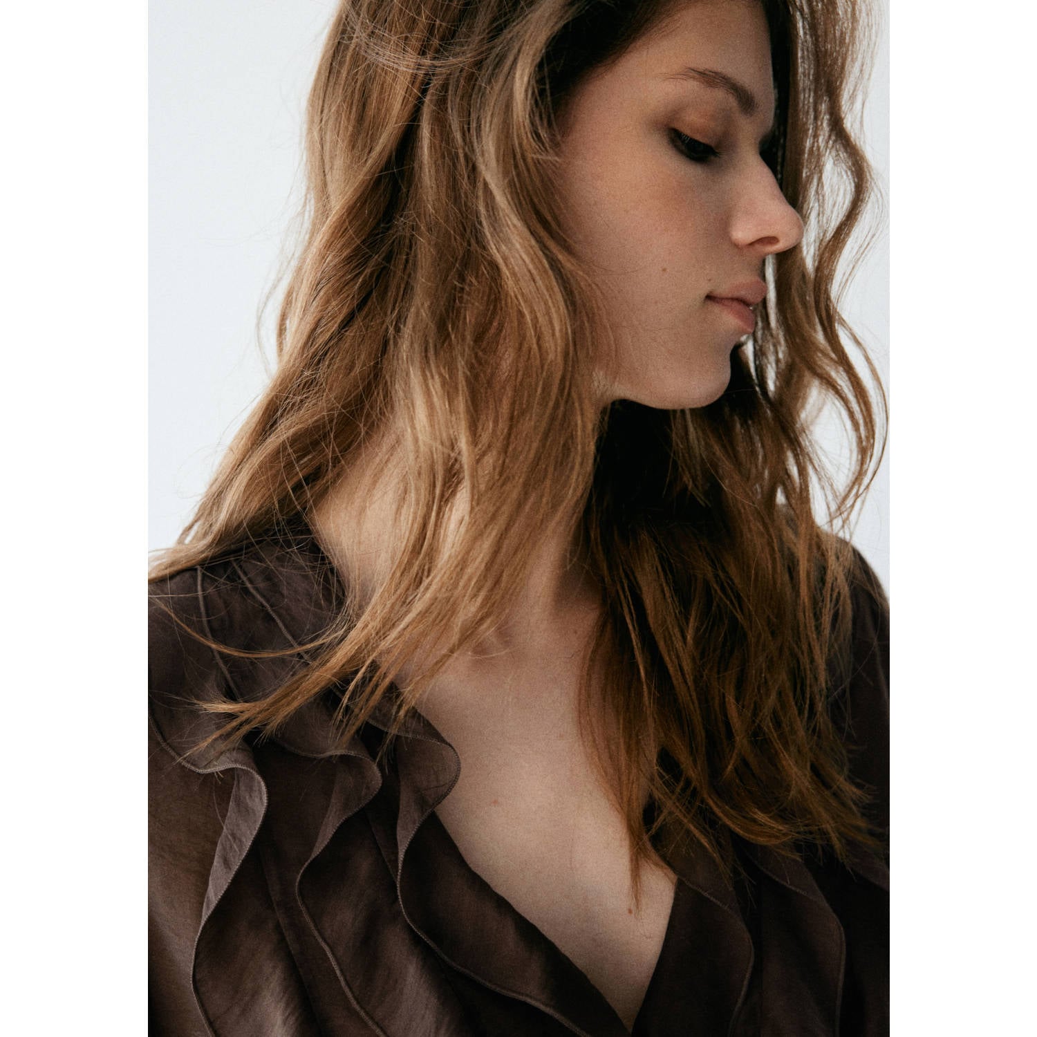 Mango blouse met ruches bruin