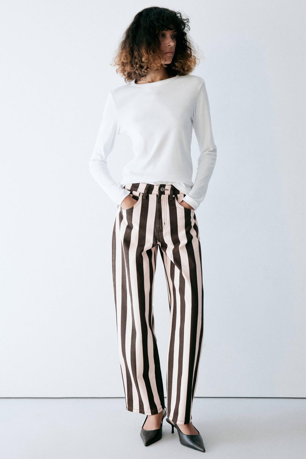 Mango gestreepte barrel jeans - bruin/roze