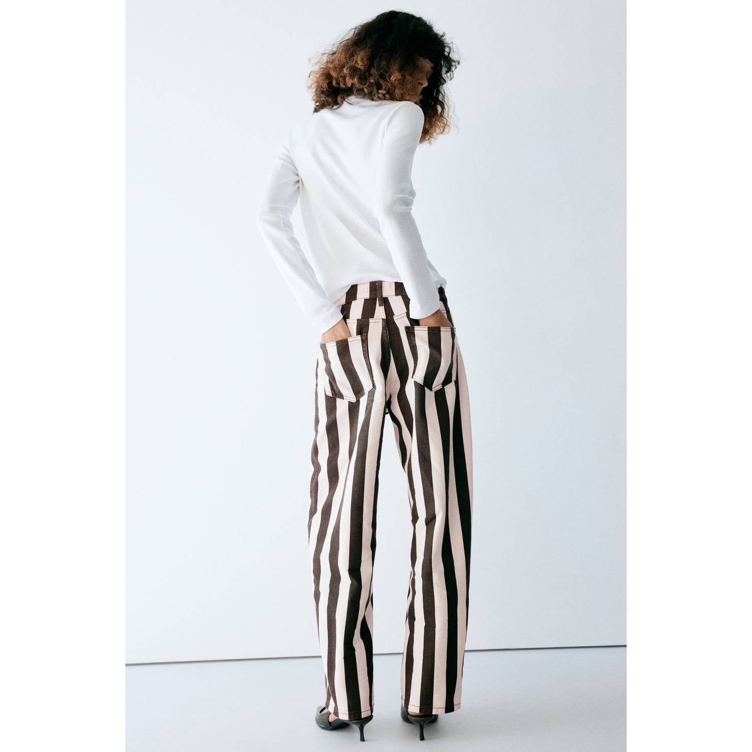 Mango gestreepte barrel jeans bruin roze