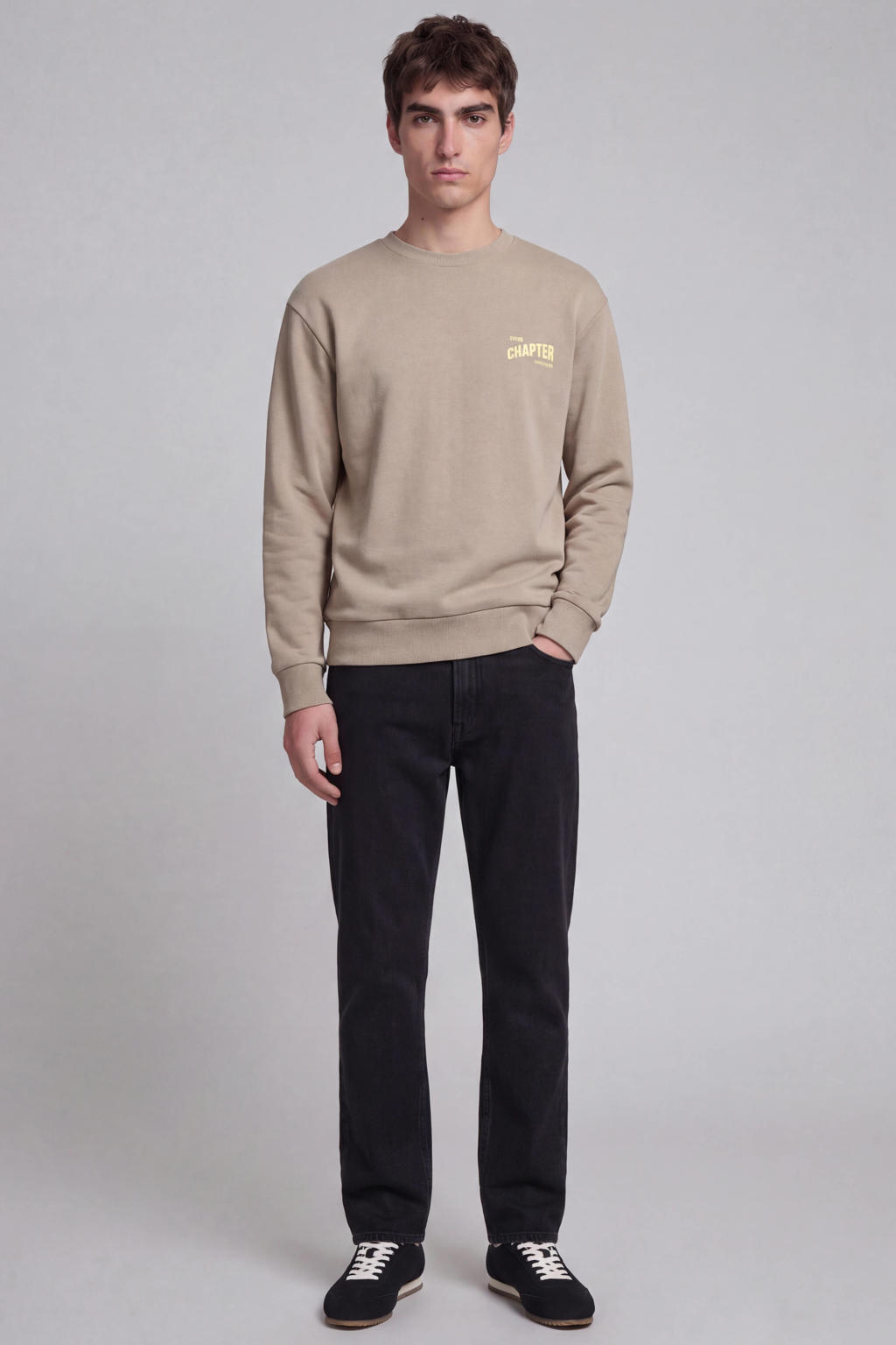 JJ REBEL relaxed fit sweater met backprint - beige