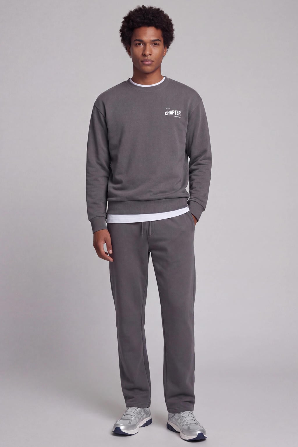 JJ REBEL relaxed fit sweater met backprint - grijs