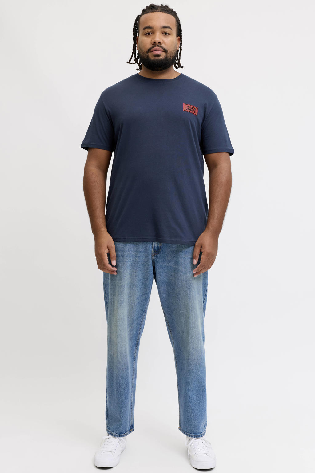 JACK & JONES PLUS SIZE regular fit T-shirt met logo - donkerblauw