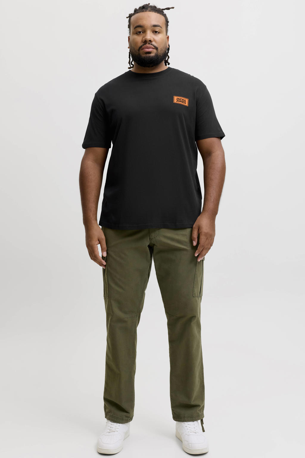 JACK & JONES PLUS SIZE regular fit T-shirt met logo - zwart