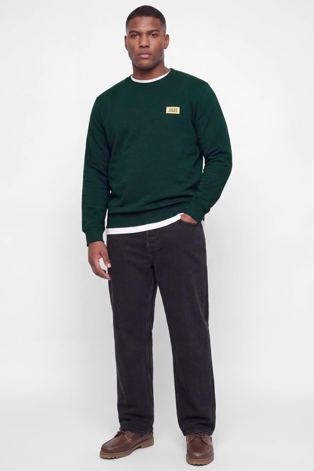 JACK & JONES PLUS SIZE regular fit trui met logo - donkergroen